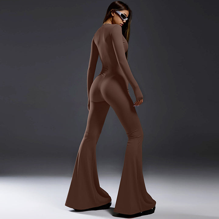 Dame gulvlang jumpsuit med lange ærmer og gennemgående lynlås Stilla