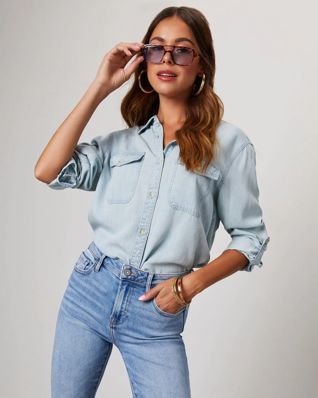 Femme Denim Knap-Up Skjorte Stilla