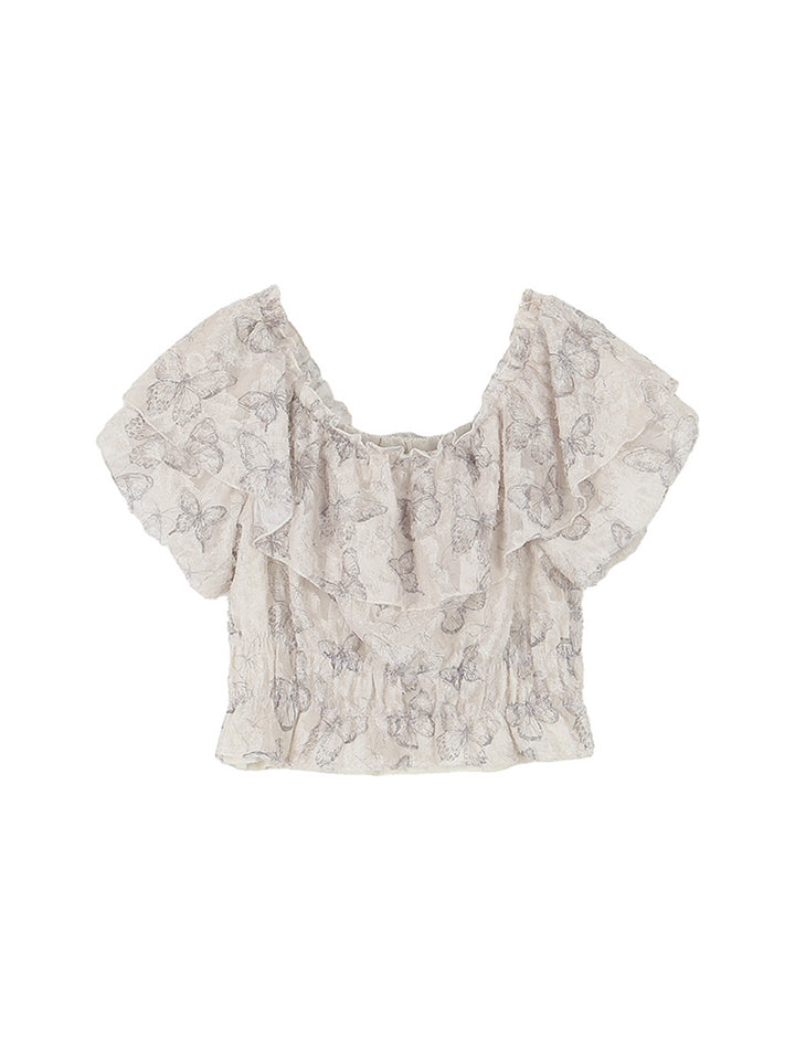 Dame Off-Shoulder Bluse med flæsedetaljer og blomstermønster Stilla
