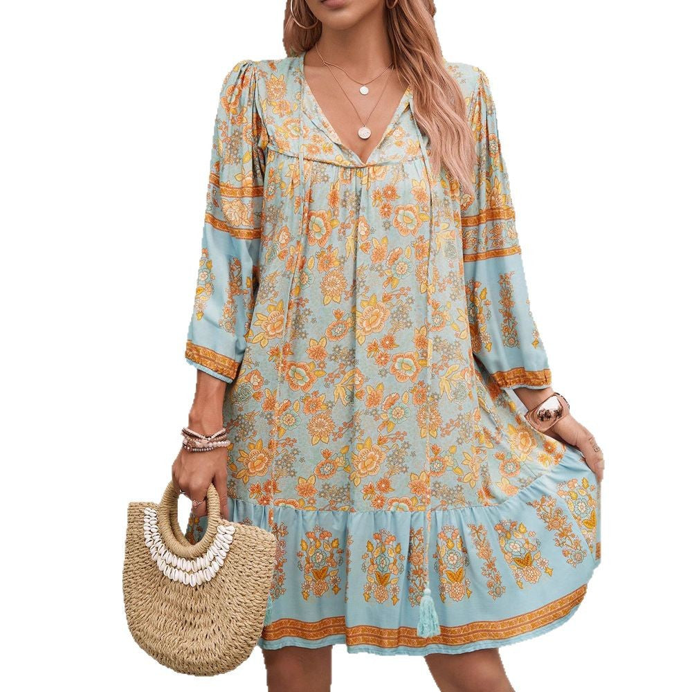 Femme Floral Print Babydoll Kjole med Rüschenkant Stilla