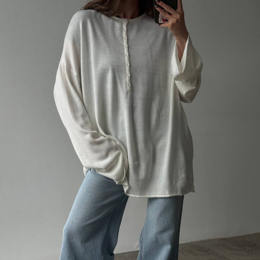 Kvinders afslappede strikkede sweater med moderne knapdetaljer Stilla