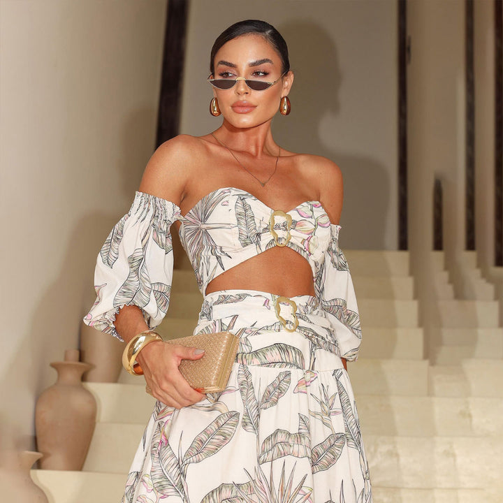 Dame maxikjole med off-shoulder overdel og elastisk taljebånd Stilla