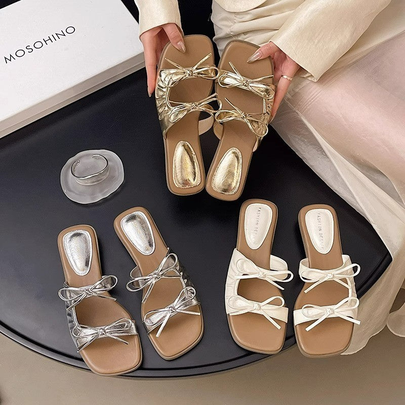 Femme Elegante Slide Sandaler med Sløjfedekoration Stilla