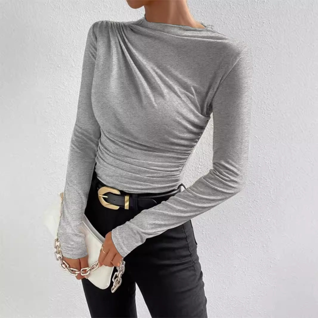 Dame elegant langærmet overdel med raffineret draperingsdesign Stilla