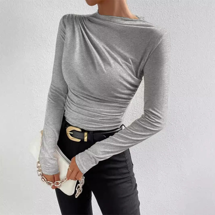 Dame elegant langærmet overdel med raffineret draperingsdesign Stilla