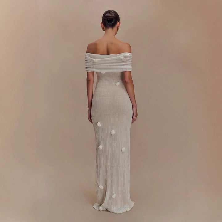 Damer Elegant Maxikjole med Off-Shoulder-design og delikate 3D-blomsterapplikationer Skovae