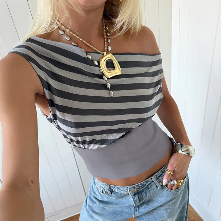 Dame Asymmetrisk Top med stribet design Skovae