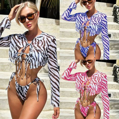 Dame Badetøj-sæt med let gennemsigtig bluse og højttalende bikini Stilla