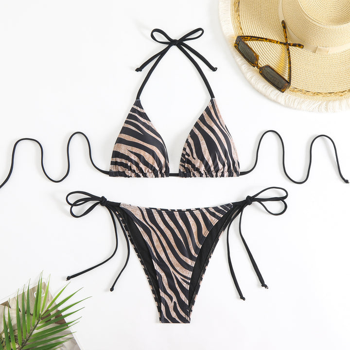 Dame triangle bikini sæt med justerbare stropper og spændende zebramønster Skovae