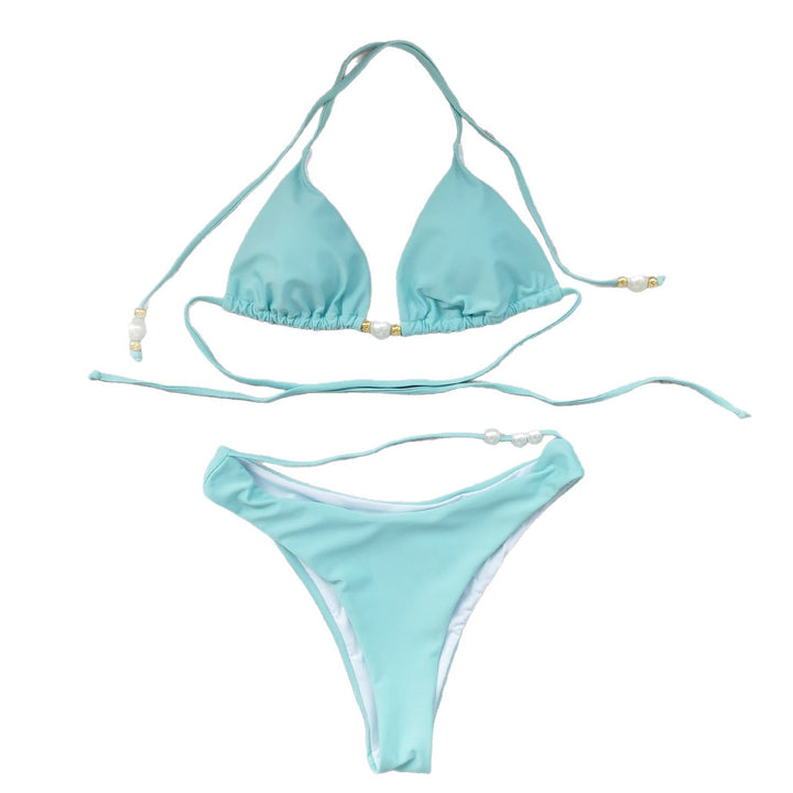 Dame bikini-sæt med moderne trekants-top og elegant perle-detalje Stilla