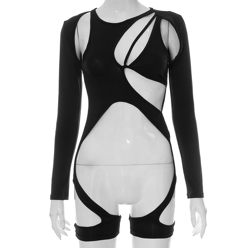 Dame Cut-Out Bodysuit med lange ærmer og sporty design Skovae