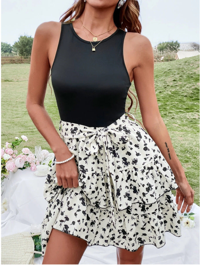 Stilla | Elegant Ærmeløs Rund Hals Blomster Tank Mini Kjole