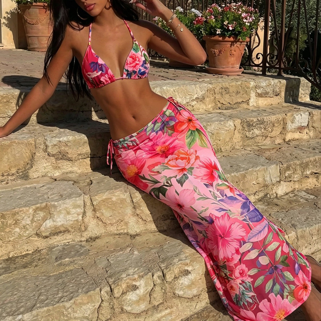 Dame triangel-bikini med blomstret og dyremønster Skovae