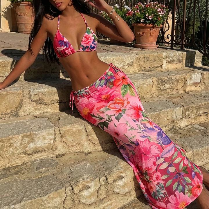 Dame triangel-bikini med blomstret og dyremønster Skovae