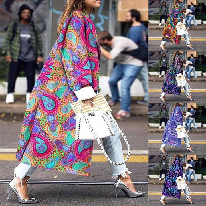 Dame Kimono-Style Overjakke med farverige grafiske mønstre og brede ærmer Stilla