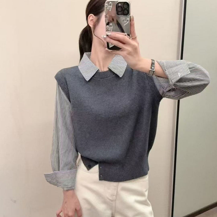 Kvinder afslappet pullover med elegante skjorteærmer og tekstureret look Stilla