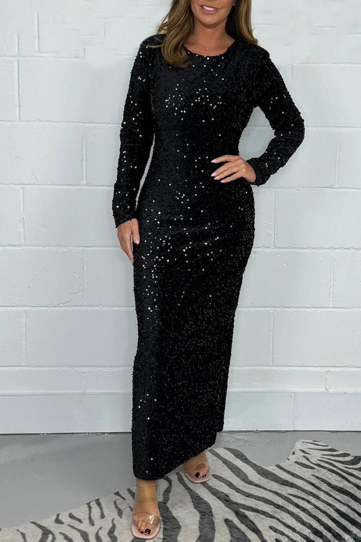 Dame Glamourøst Aftenkjole med glitrende paletter og tætsiddende snit Stilla