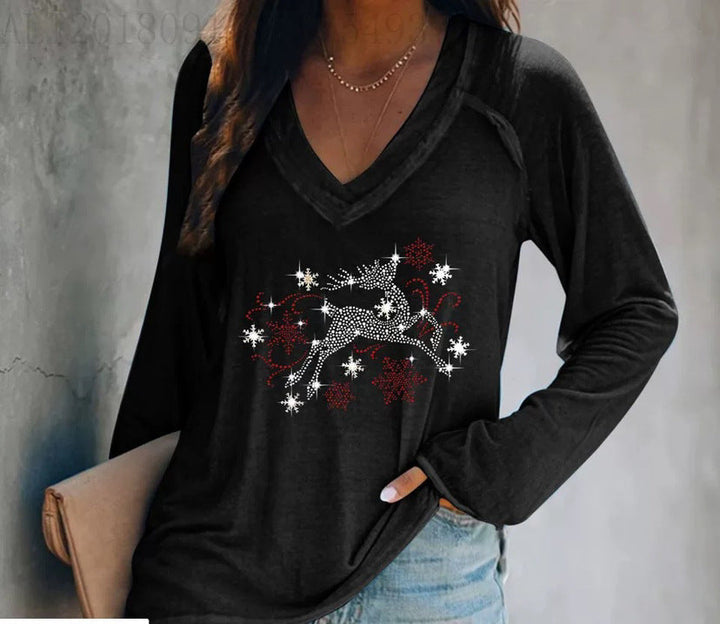 Stilla | Casual Lange Ærmer Pullover Dyb V-Hals T-shirt