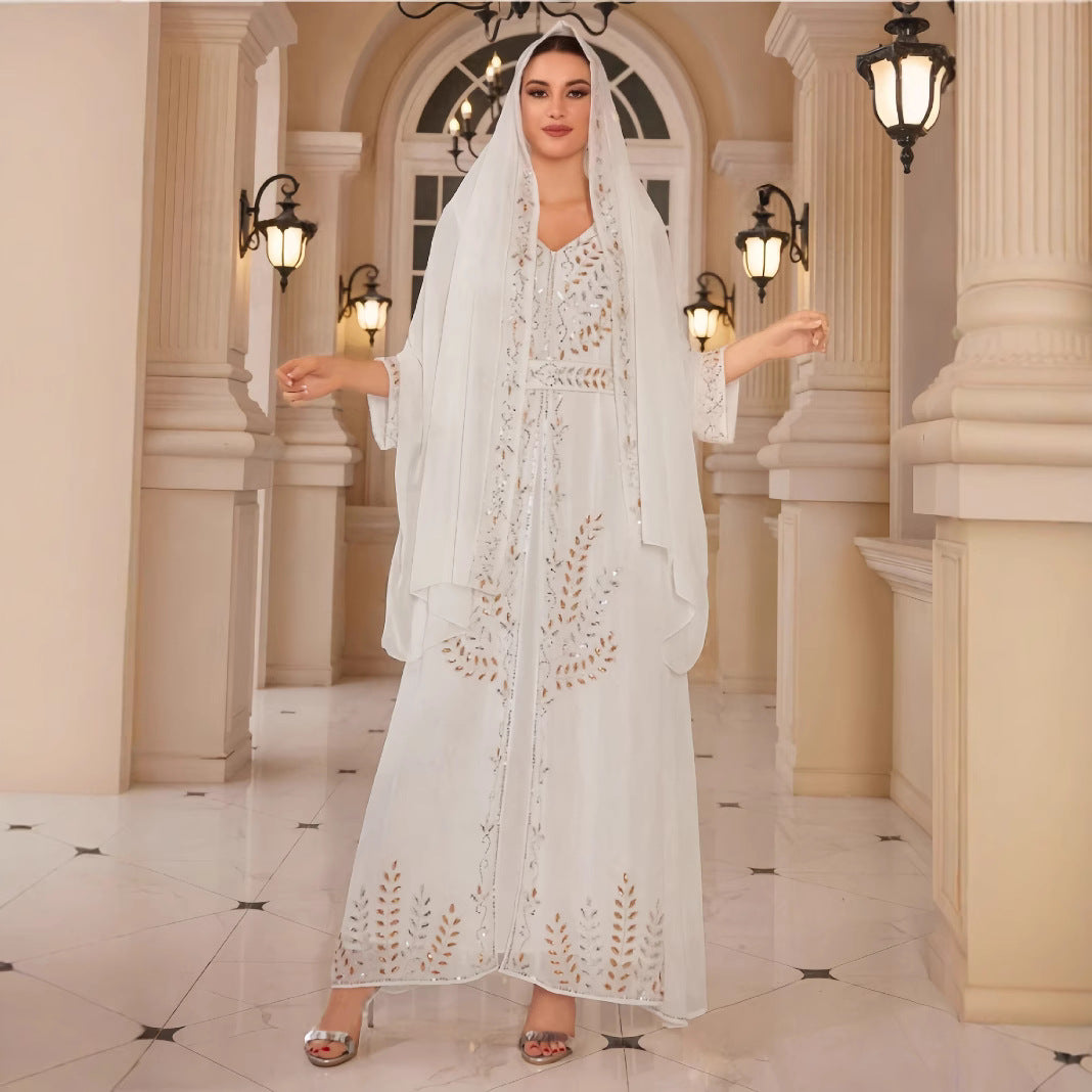 Dame Kaftan Kjole med detaljeret broderi og svajende ærmer Stilla