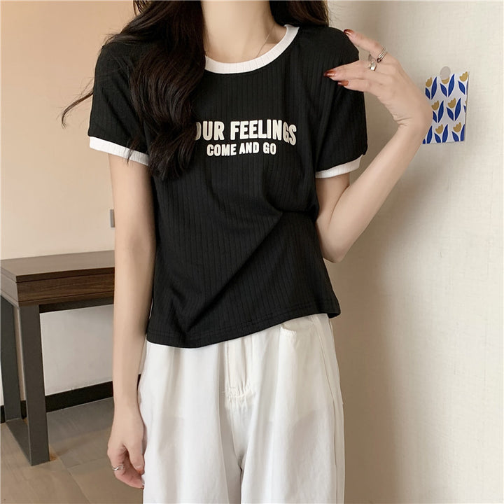 Femme Grafik Ribbet Fritids T-shirt Stilla