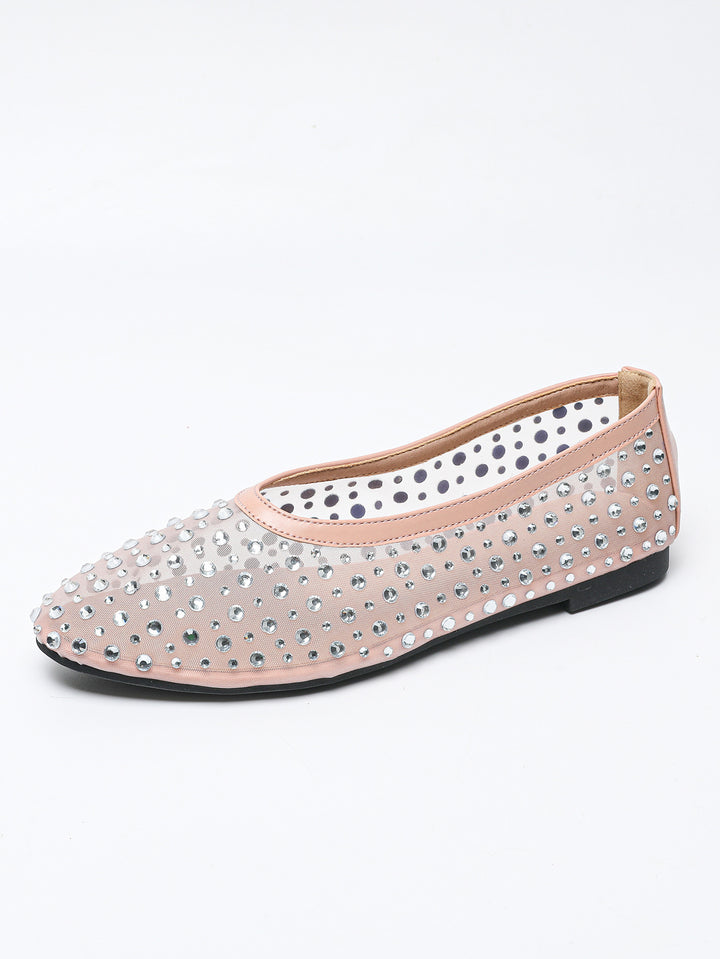 Dame ballerinas med glitrende strass sten og gennemsigtigt netmateriale Stilla