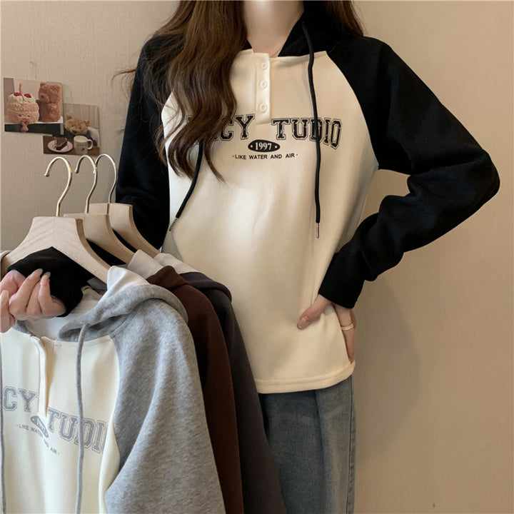 Femme Casual Kontrast Hoodie med knapdetalje Stilla