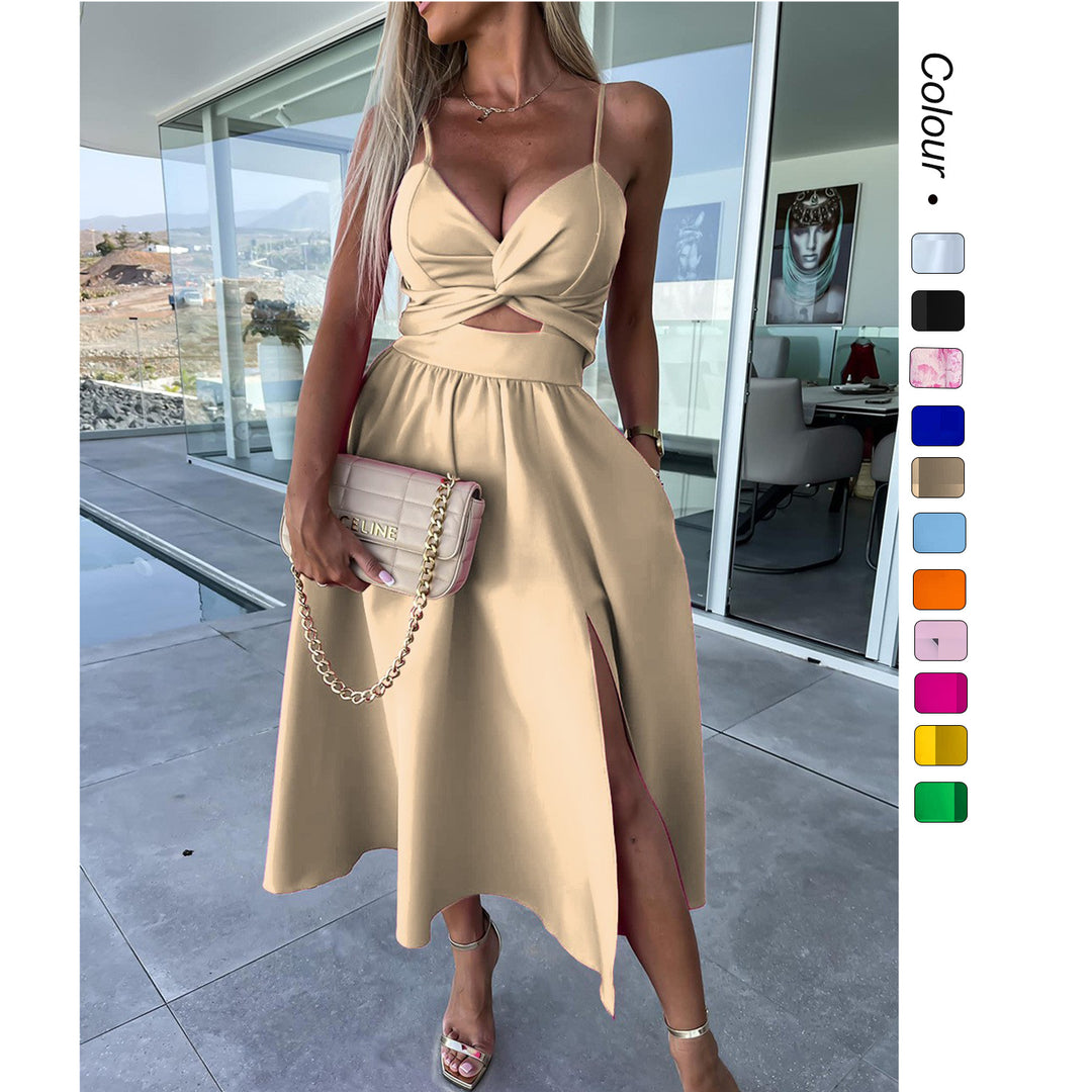 Women's two-piece ensemble with elegant knot-free blouse and flowing skirt with slit Skovae