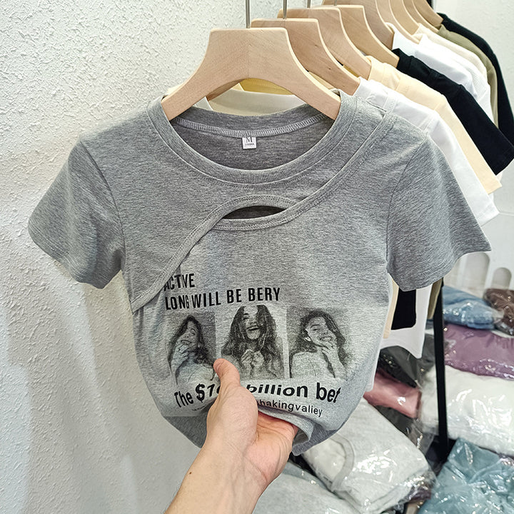 Femme Artistic Cut-Out Grafik T-Shirt Stilla