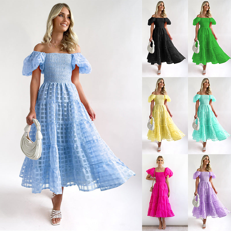 Dame Off-Shoulder Maxikjole med raffineret flæsekonstruktion Stilla