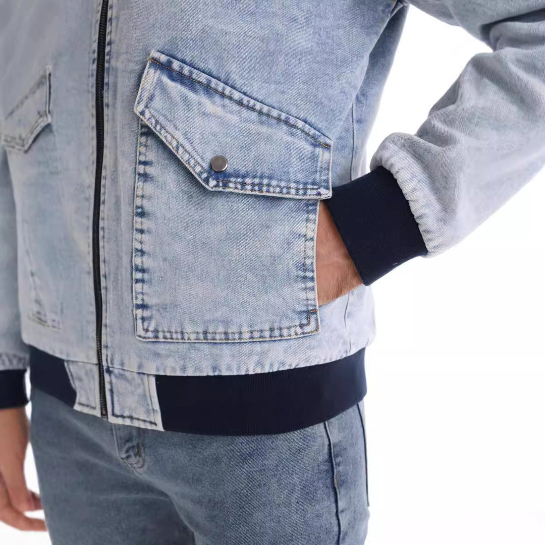 Herrer denimjakke med varmt kunstpelskrave og praktiske lommer Stilla