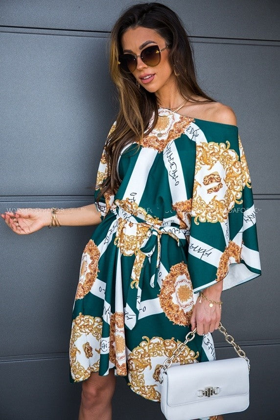 Stilla | Off Shoulder Bred Ærme Overstørrelse Bluse Midi Kjole