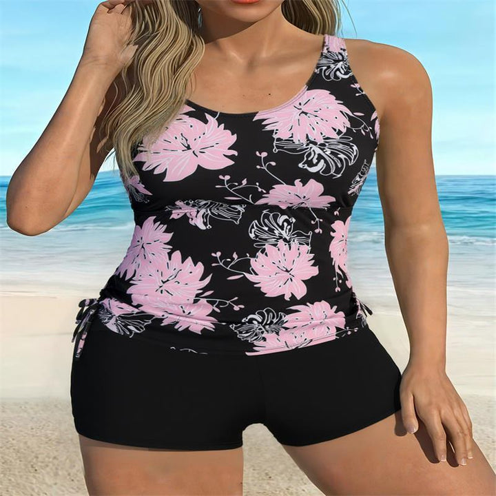 Dame Tankini-sæt med blomsterkrans top og sporty trusser Skovae