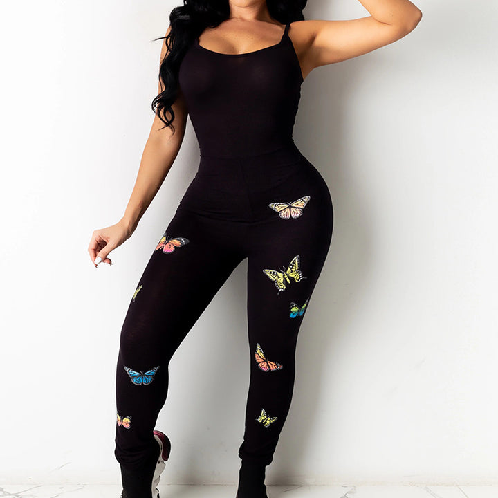 Dame Kompakt Jumpsuit med farverig sommerfugletryk Stilla