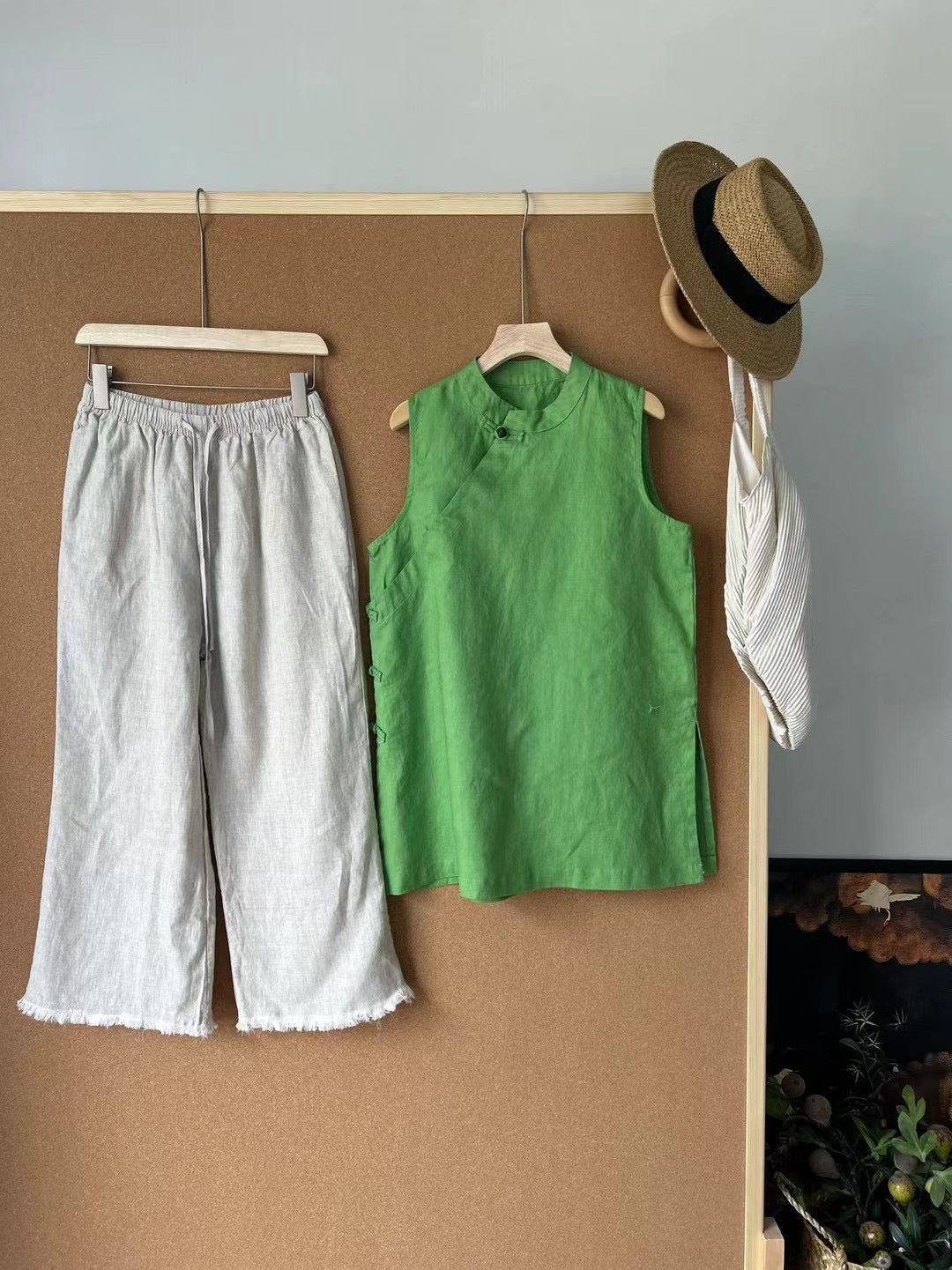 Femme Let bluse i hør og culottes-sæt Stilla