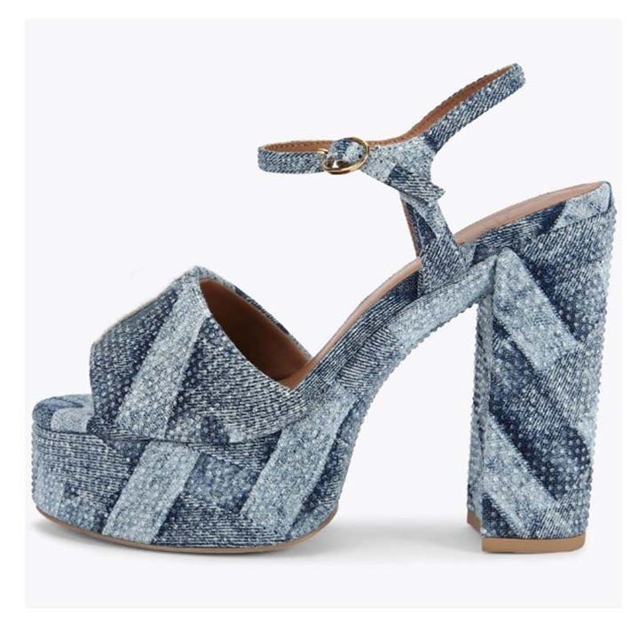 Femme Strappy High-Platform Heels med strass dekorationer Stilla