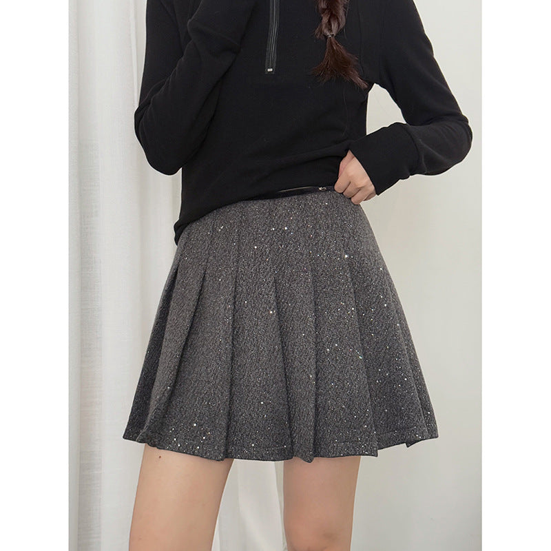 Damer Plisseret Mini Skirt med glitrende detaljer og elastisk talje Stilla