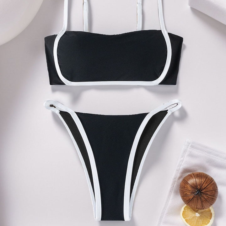 Dame Bandeau Bikini med høj benåbning og justerbare stropper Skovae