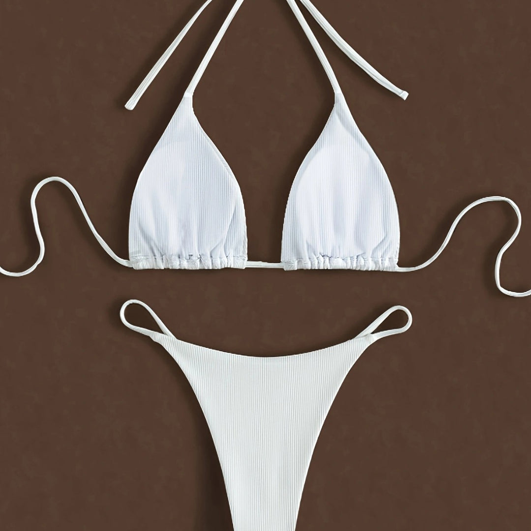 Dame Minimalistisk Ribben-Trekant-Bikini-Sæt Stilla