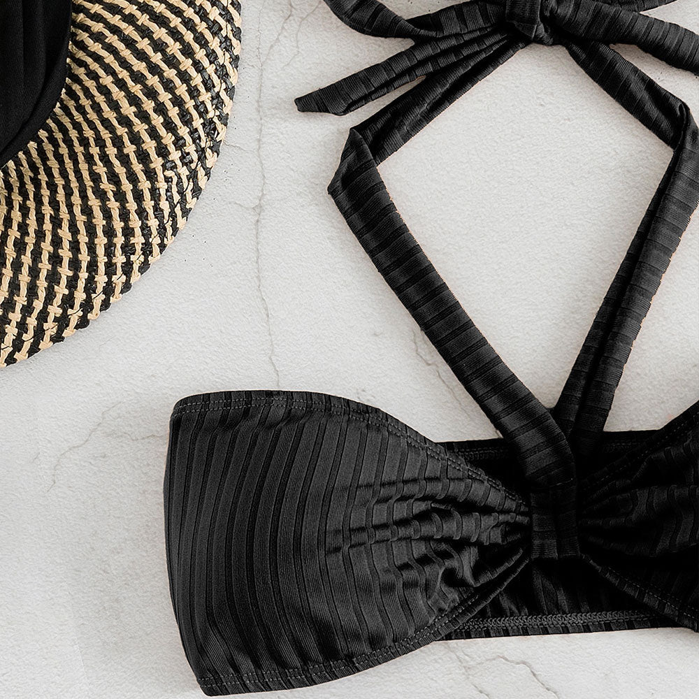 Dame Halterneck Struktur Bikini Sæt Stilla