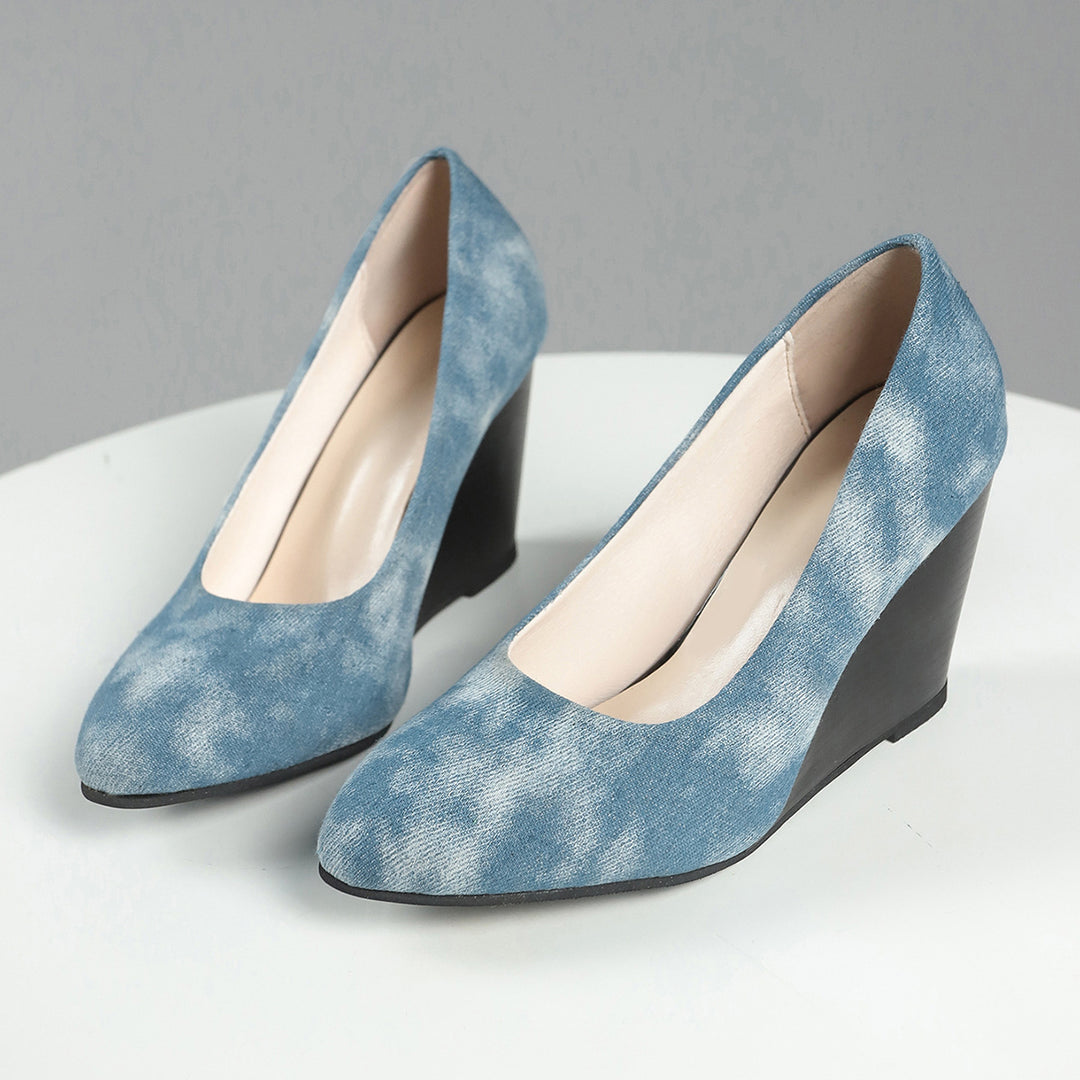 Dame Wedge-Pumps med moderigtigt denim-design og elastisk fodseng Stilla