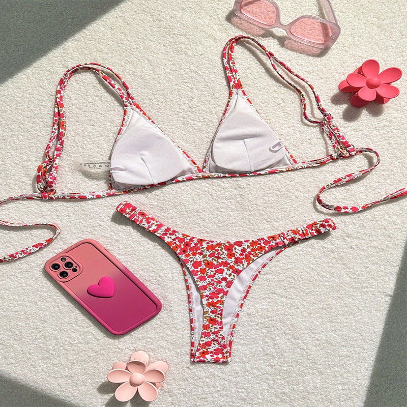 Dame Triangel-Bikini med blomsterdesign og justerbare stropper Skovae 1778573308