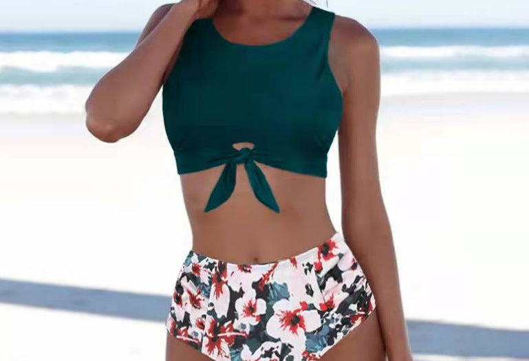 Dame Crop-Top Bikini Sæt med botanisk Print Stilla
