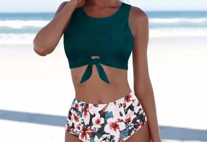 Dame Crop-Top Bikini Sæt med botanisk Print Stilla