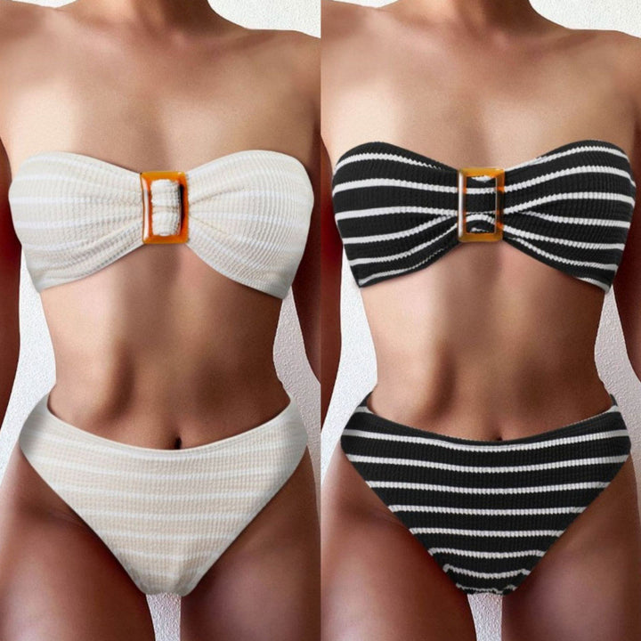 Dame bandeau-bikini-sæt med struktureret stof og modet bælte Stilla