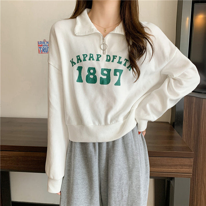 Femme Cozy Zip-Up Sweatshirt med distressed print Stilla