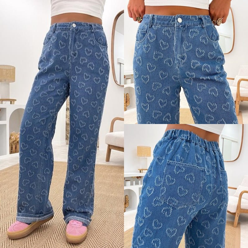 Dame fritidsjeans med unikt hjerte mønster Stilla