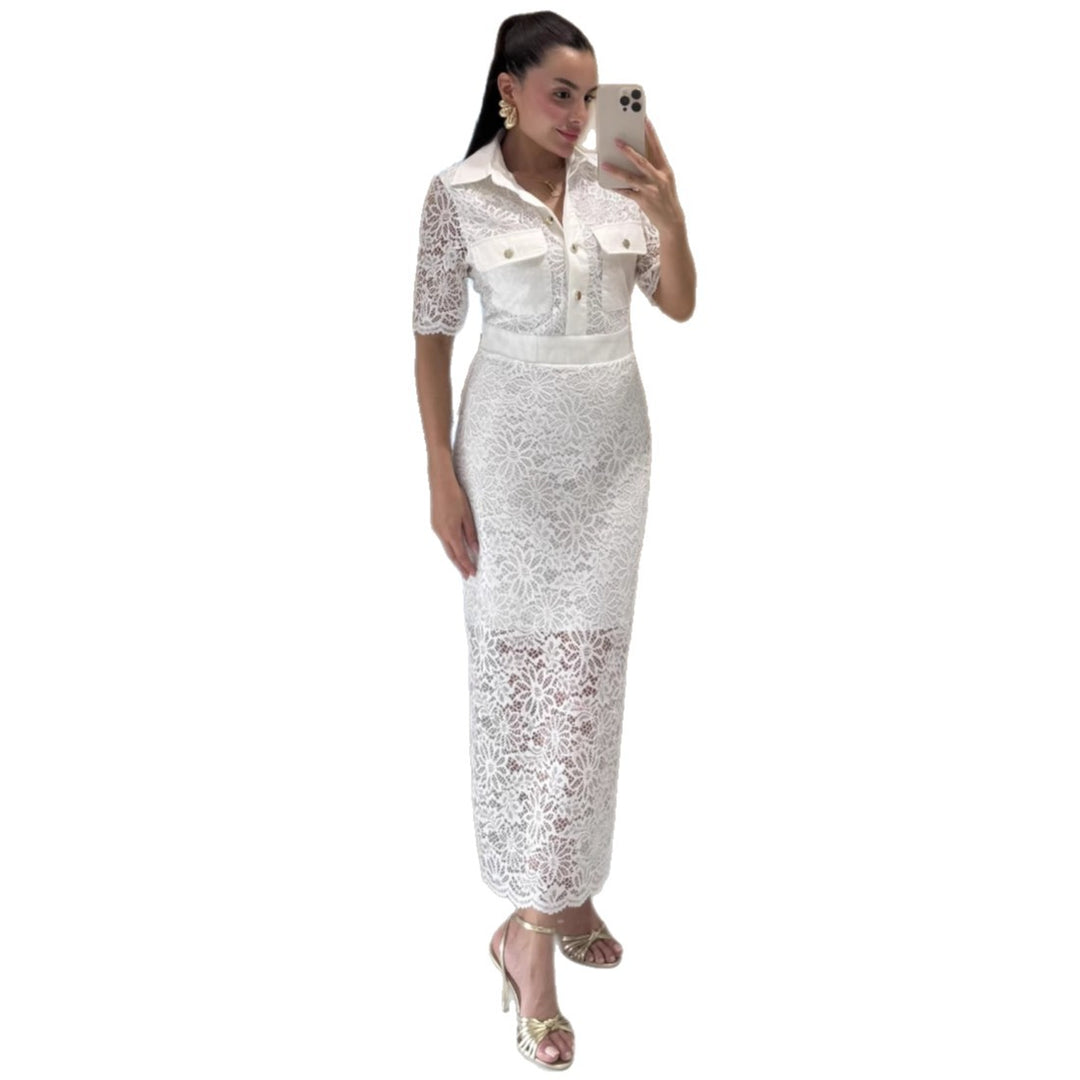 Dame Elegant Spidskjole med Krave og Kort Bluse Stilla