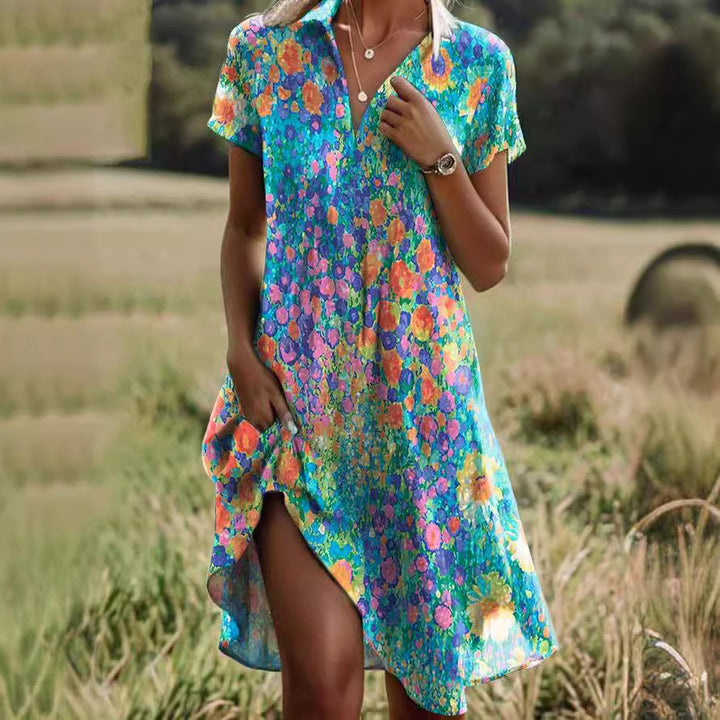 Kvinder Kortærmet Floral Shift Kjole Stilla