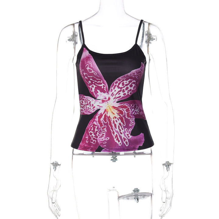 Dame kropsnært tanktop med blomstret design og smalle stropper Stilla