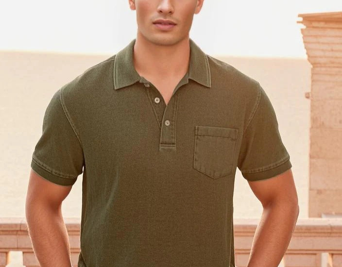 Herrers poloshirt med knaplukning og fint denim-look Stilla
